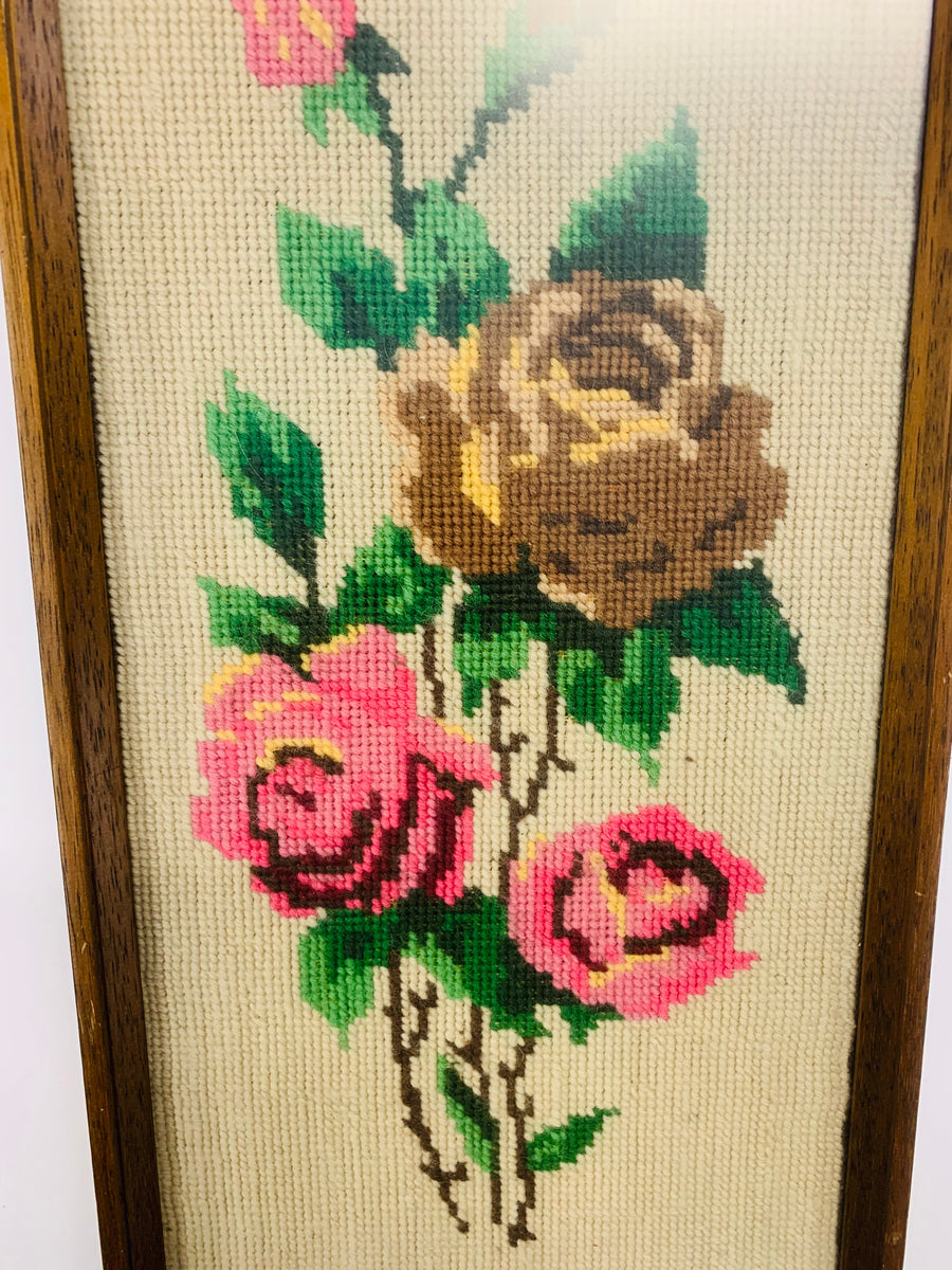 Vintage Framed Cross Stitch/Cross sold Stitch Lotus Flowers