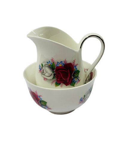 Queen Anne roses milk jug and sugar bowl