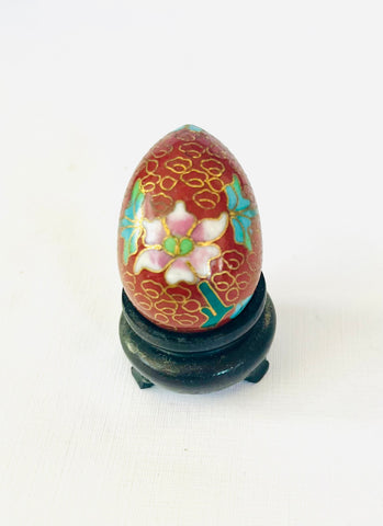 Miniature Red Cloisonné Egg With Stand