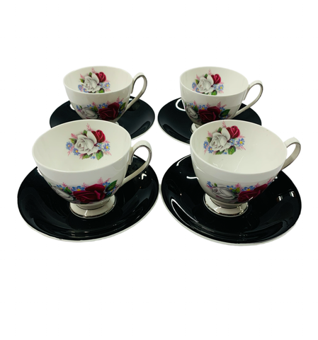 Queen Anne roses set of 4 Demitasse cups and saucers