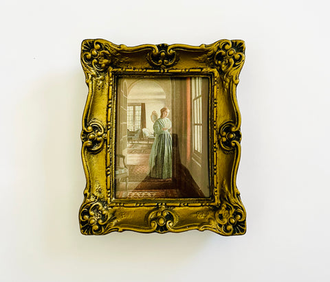 Gold Chancery Frames New Zealand Made with a Print of a Lady in the Drawing room reading