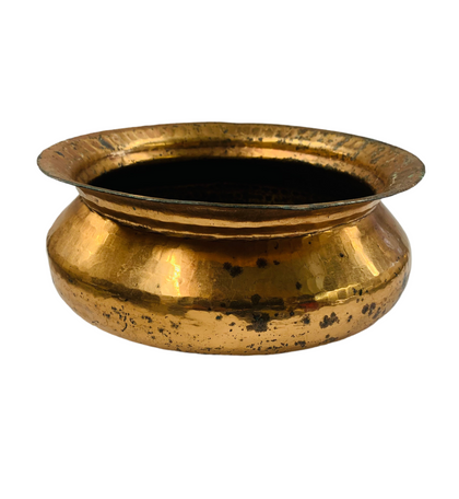 Antique hand beaten copper planter bowl