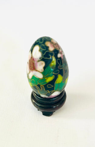 Miniature Black Cloisonné Egg With Stand