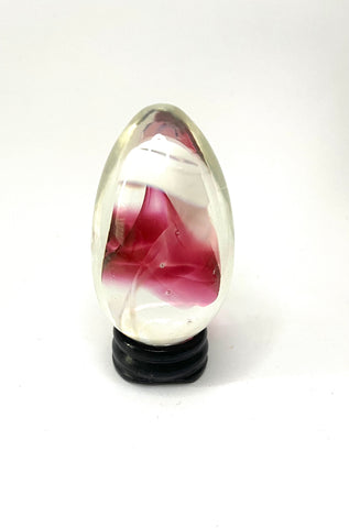 Hand Blown Glass Egg with White and Red Swirls