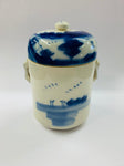 Antique blue and white pottery lidded pot