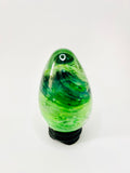 Hand Blown Green Glass egg with light Green and Black Swirls