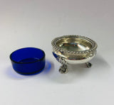 Sterling silver and cobalt blue glass salt bowl