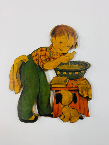 Vintage solid wood cut out of a child washing