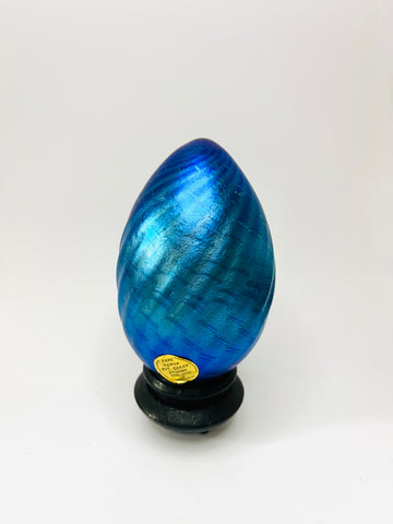 Hand Blown Cape Byron Luster Blue Glass Egg by Colin Heaney