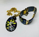 Matching vintage enamel pendant and bracelet