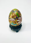 Cloisonné Gold Egg with rough Texture and Pink Flowers