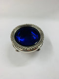 Sterling silver and cobalt blue glass salt bowl