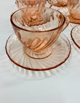 Set of 6 French depression glass cups and saucers