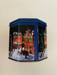 Octagonal Christmas Tin of a snowy Christmas evening