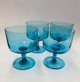 Set 4 retro Midcentury blue glass cocktail glasses