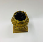 Antique brass inkwell with blue glass pot