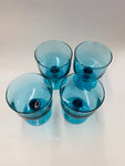 Set 4 retro Midcentury blue glass cocktail glasses