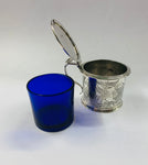 Sterling silver and cobalt blue glass sugar bowl