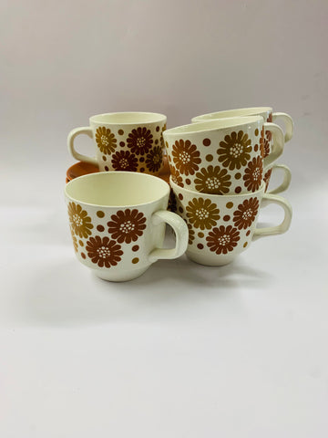 Set of 6 Kelston Ceramics colour glaze retro cups and saucers