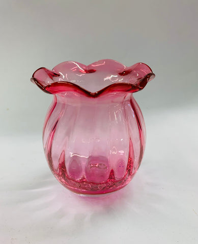 Victorian pink glass fluted vase