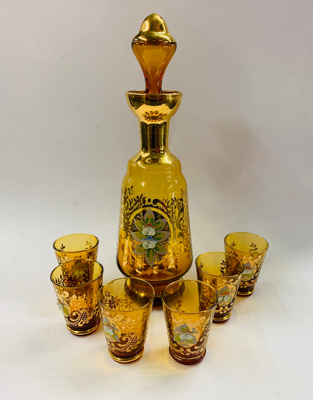 Vintage Handpainted Amber store Glass Decantur