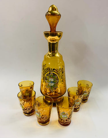 Bohemian Amber glass decanter and glasses