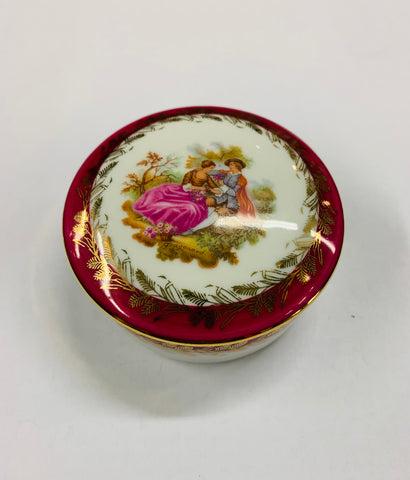 Limoges round lidded jewellery box