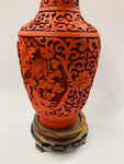 Oriental carved lacquer Cinnabar and blue enamel vase