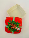 Square Christmas Tin with Seasons Greetings with Pine Cones