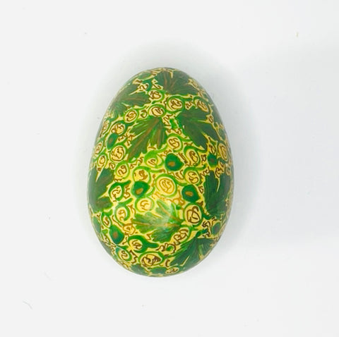 Decoupage Cream Egg with Green and Gold Flowers