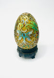 Cloisonné Gold Rough Egg with Red and Blue Flowers