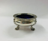 Sterling silver and cobalt blue glass salt bowl