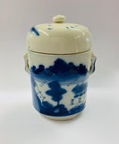 Antique blue and white pottery lidded pot