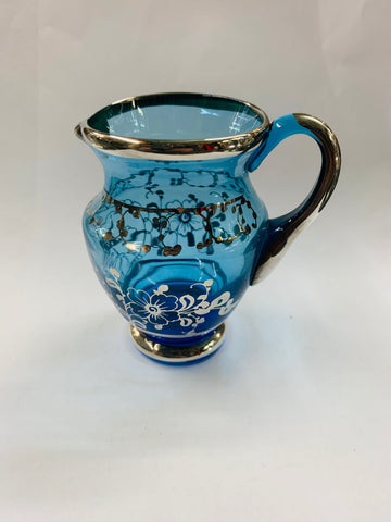 Venetian blue glass and silver overlay jug