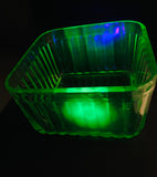 Green Uranium glass square bowl