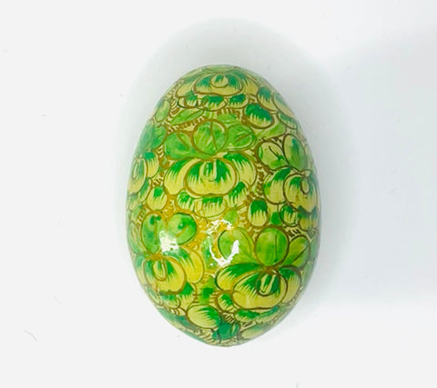 Decoupage Green Egg with Green and Gold Flowers