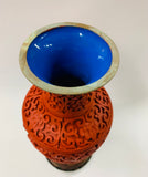 Oriental carved lacquer Cinnabar and blue enamel vase