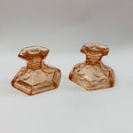 Pair of pink Depression glass candlesticks