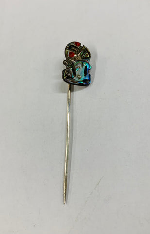 Sterling silver and Paua shell tiki stick pin