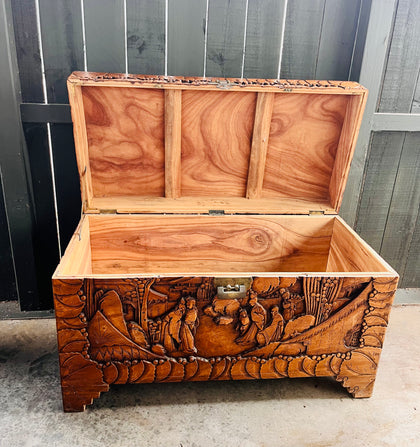 Oriental Carved Wooden Camphor Chest