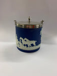 Dark blue Wedgwood jasperware BPG biscuit barrel