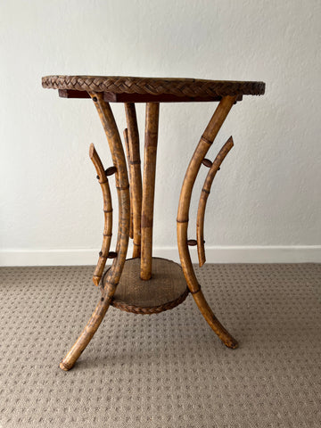 Italian Tiger Bamboo and Rattan 1950 Occasional Round Table