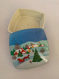 Square Christmas Tin with Sled Scene